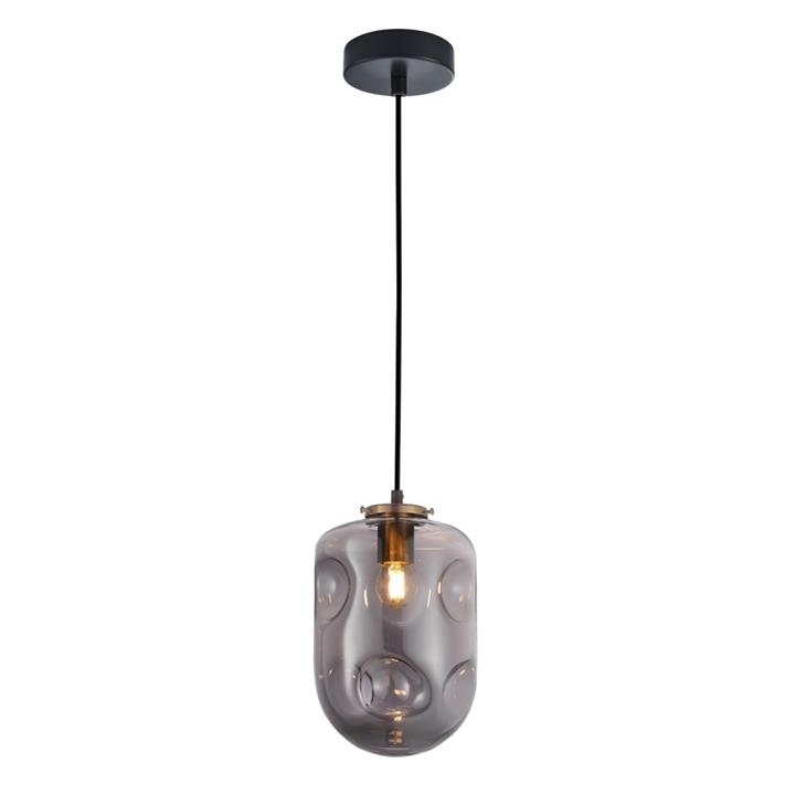 Feliz Modern Contemporary Pendant Lamp Light Interior ES Smoke Glass Oblong Antique Brass Highlight