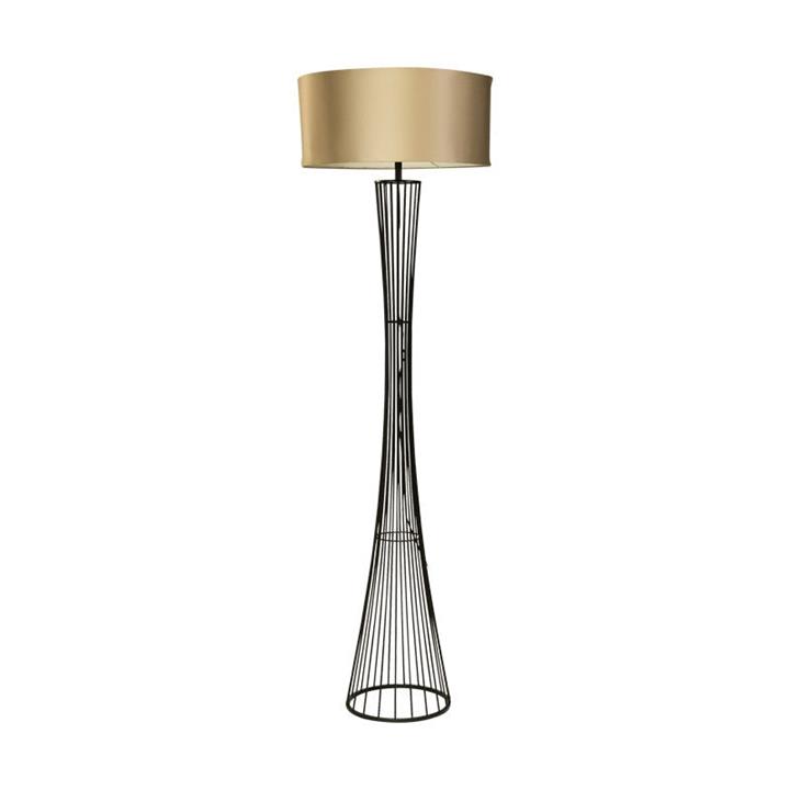Fiera Modern Elegant Steel Styled Frame Floor Lamp Tan Fabric Drum Shade