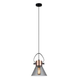 Fran Modern Pendant Lamp Light Interior ES Smoke Glass Cone with Copper Highlight