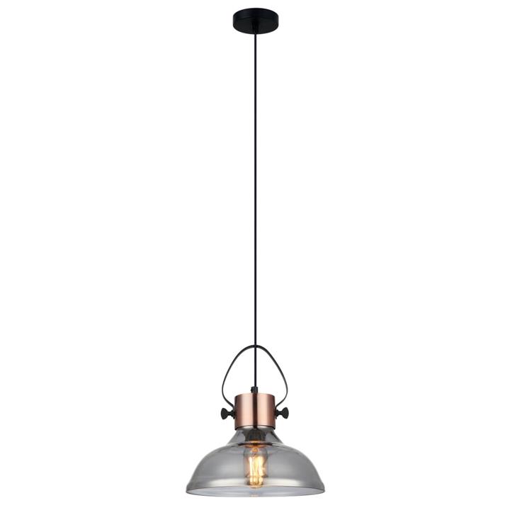 Fran Modern Pendant Lamp Light Interior ES Smoke Glass Dome with Copper Highlight