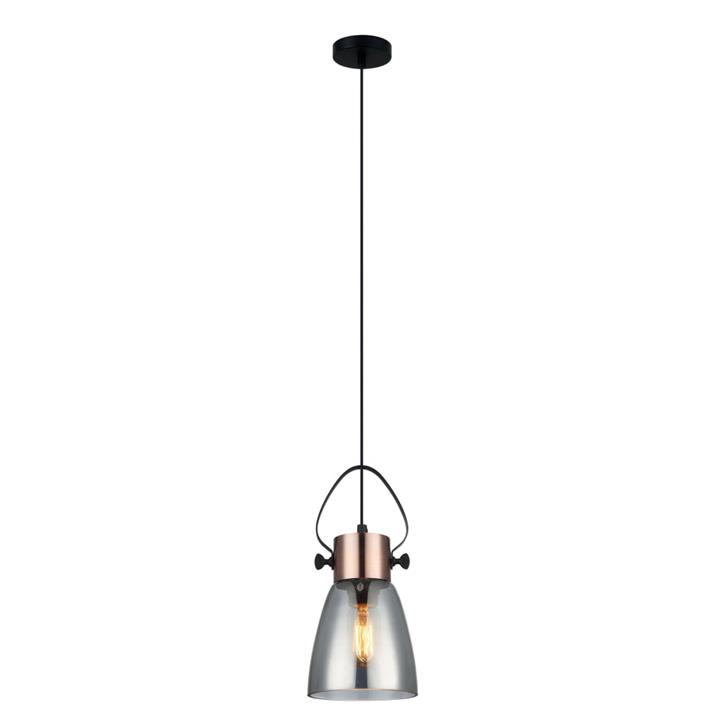 Fran Modern Pendant Lamp Light Interior ES Smoke Glass Ellipse with Copper Highlight