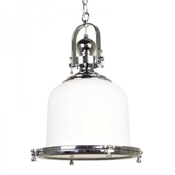 Gandara Classic Pendant Light Lamp industrial Bell Shape Chain Cord- White Glass Chrome