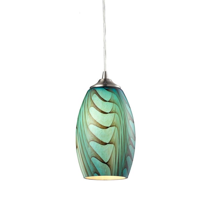 Gaze Elegant Modern Pendant Lamp Light Interior ES Blue Glass Ellipse with Swirls