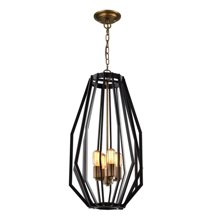Gemma Contemporary Pendant Lamp Light Interior ESX4 Antique Brass Narrow Angular Cage