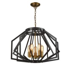 Gemma Contemporary Pendant Lamp Light Interior ESX5 Antique Brass Wide Angular Cage