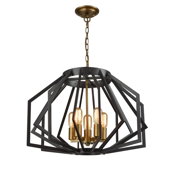 Gemma Contemporary Pendant Lamp Light Interior ESX5 Antique Brass Wide Angular Cage