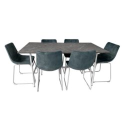 Gemma Dining Set 150cm Dining Table & 6 Fins Fabric Dining Chair Teal