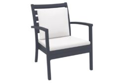 Hospitality Plus Artemis Outdoor Lounge Chair - Luxury Stackable Armchair - Anthracite - Beige Cushion - White Backrest Cushion