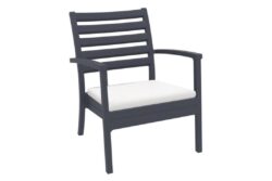 Hospitality Plus Artemis Outdoor Lounge Chair - Luxury Stackable Armchair - Anthracite - White Cushion