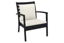 Hospitality Plus Artemis Outdoor Lounge Chair - Luxury Stackable Armchair - Black - Beige Backrest Cushion