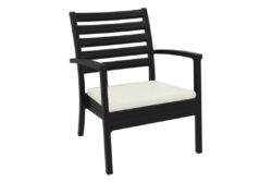 Hospitality Plus Artemis Outdoor Lounge Chair - Luxury Stackable Armchair - Black - Beige Cushion