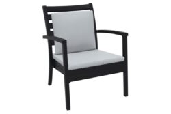 Hospitality Plus Artemis Outdoor Lounge Chair - Luxury Stackable Armchair - Black - Beige Cushion - Light Grey Backrest Cushion