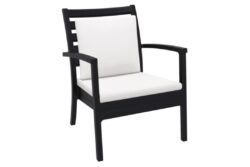 Hospitality Plus Artemis Outdoor Lounge Chair - Luxury Stackable Armchair - Black - Beige Cushion - White Backrest Cushion