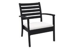 Hospitality Plus Artemis Outdoor Lounge Chair - Luxury Stackable Armchair - Black - White Cushion