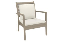 Hospitality Plus Artemis Outdoor Lounge Chair - Luxury Stackable Armchair - Taupe - Beige Cushion - Beige Backrest Cushion