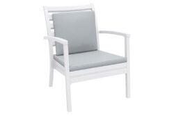 Hospitality Plus Artemis Outdoor Lounge Chair - Luxury Stackable Armchair - White - Beige Cushion - Light Grey Backrest Cushion