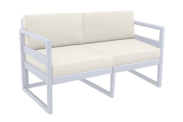 Hospitality Plus Mykonos Lounge Chair - Double Seater Armchair - Silver Grey - Beige - Beige Backrest