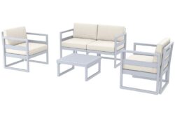 Hospitality Plus Mykonos Lounge Chair Set - Outdoor/Indoor - Silver Grey - Beige - Beige Backrest