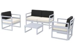 Hospitality Plus Mykonos Lounge Chair Set - Outdoor/Indoor - Silver Grey - Beige - Black Backrest