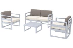 Hospitality Plus Mykonos Lounge Chair Set - Outdoor/Indoor - Silver Grey - Beige - Light Brown Backrest