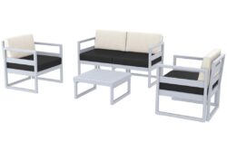 Hospitality Plus Mykonos Lounge Chair Set - Outdoor/Indoor - Silver Grey - Black - Beige Backrest