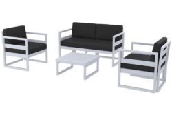 Hospitality Plus Mykonos Lounge Chair Set - Outdoor/Indoor - Silver Grey - Black - Black Backrest