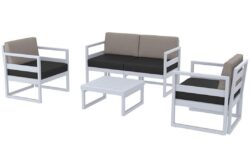 Hospitality Plus Mykonos Lounge Chair Set - Outdoor/Indoor - Silver Grey - Black - Light Brown Backrest