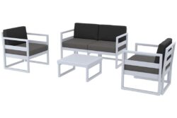 Hospitality Plus Mykonos Lounge Chair Set - Outdoor/Indoor - Silver Grey - Dark Grey - Black Backrest