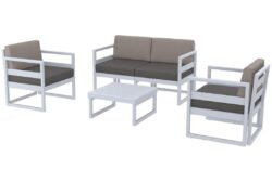 Hospitality Plus Mykonos Lounge Chair Set - Outdoor/Indoor - Silver Grey - Dark Grey - Light Brown Backrest