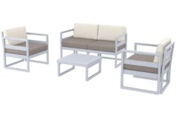Hospitality Plus Mykonos Lounge Chair Set - Outdoor/Indoor - Silver Grey - Light Brown - Beige Backrest