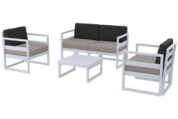 Hospitality Plus Mykonos Lounge Chair Set - Outdoor/Indoor - Silver Grey - Light Brown - Black Backrest