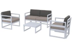 Hospitality Plus Mykonos Lounge Chair Set - Outdoor/Indoor - Silver Grey - Light Brown - Dark Grey Backrest