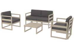Hospitality Plus Mykonos Lounge Chair Set - Outdoor/Indoor - Taupe - Dark Grey - Dark Grey Backrest