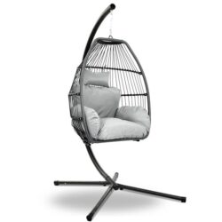 Isabella Hanging Egg in Grey Wicker - Stylish Suspended Swing Chair - Indoor or Outdoor Use