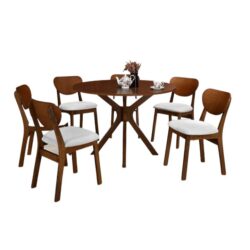 Ivy 5Pc Dining Set Round Dining Table 105cm With 4 Dining Chairs - Walnut / Beige