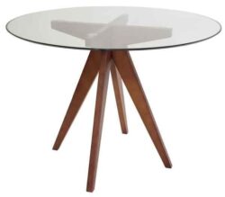 Jean Prouve Inspired Dining Table - Glass Top 100cm - Walnut