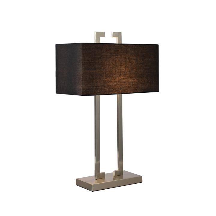 Jena Cuboid Fabric Shade Metal Table Lamp Light Stain Chrome Black