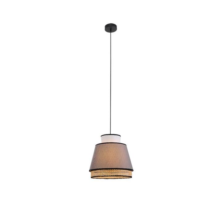 Jesse Rattan Modern Elegant Pendant Lamp Ceiling Light - Grey & Natural
