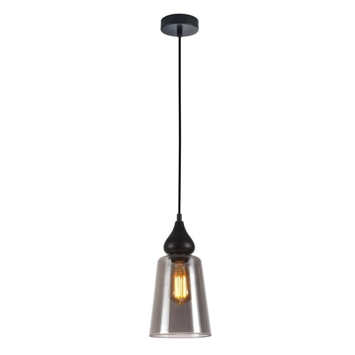 Jeza Modern Pendant Lamp Light Interior ES 72W Black Smoke Glass Flat Top