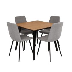 Kanaka Dining Set W/ Square Dining Table & Set Of 4 Molly Dining Chair Grey