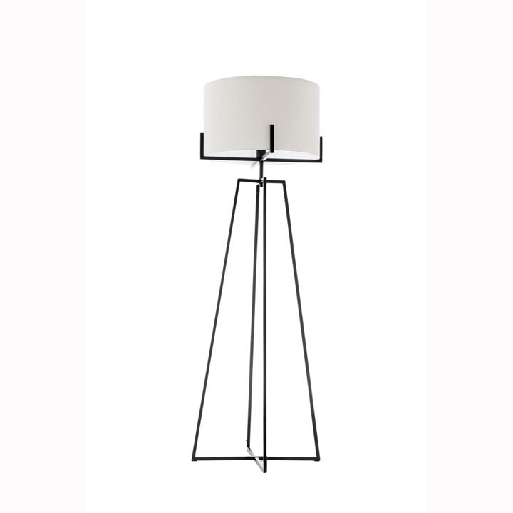 Kay Matte Black Square-Edged Metal Dimmable Floor Lamp W/ Off White Linen Shade