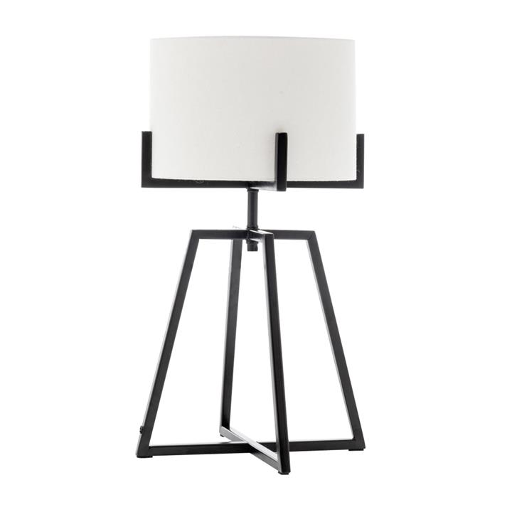 Kay Matte Black Square-Edged Metal Dimmable Table Lamp W/ Off White Linen Shade