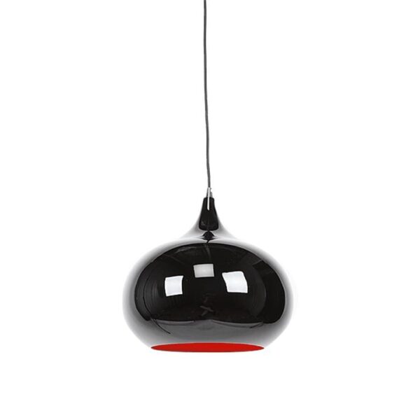 Kirby Inverted Bowl Metal Cord Drop Pendant Light Lamp - Black & Luminous Red Inside