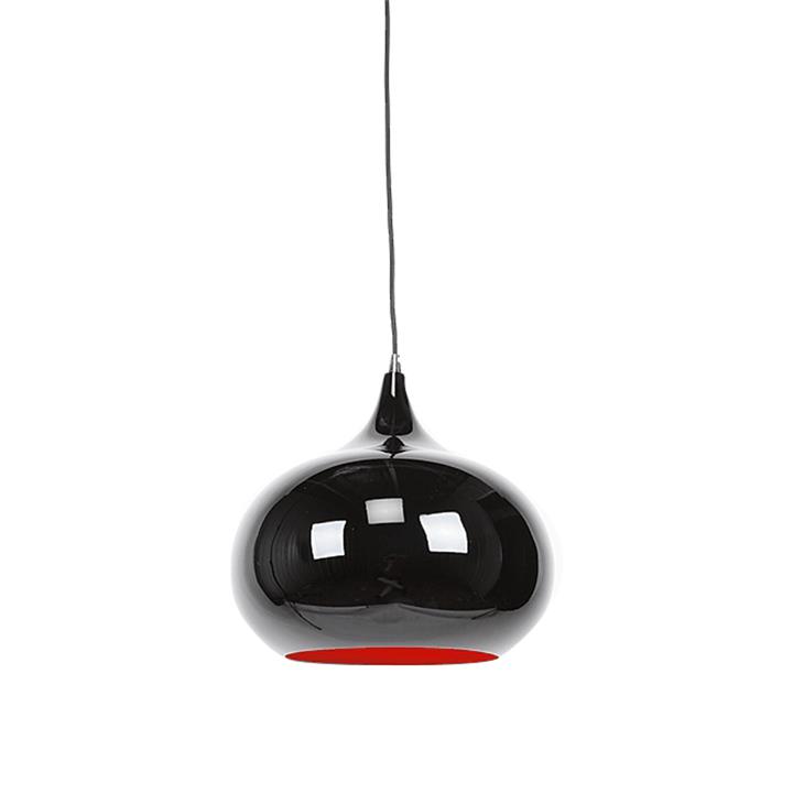 Kirby Inverted Bowl Metal Cord Drop Pendant Light Lamp - Black & Luminous Red Inside