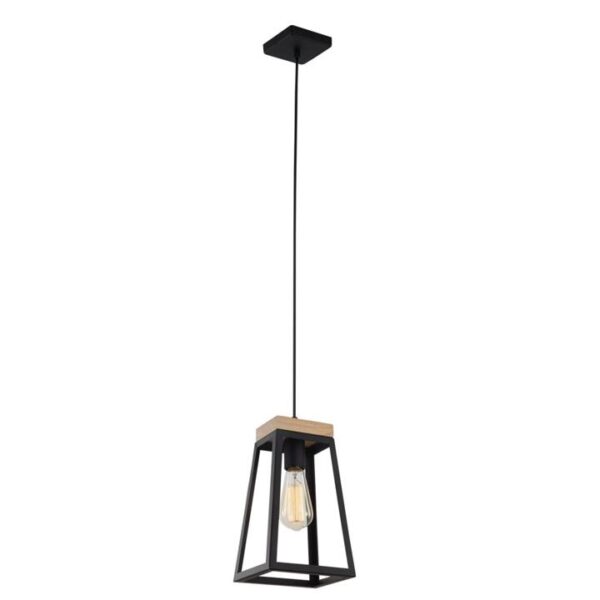 Lana Contemporary Pendant Lamp Light Interior ES Matte Black Wood Trapezium