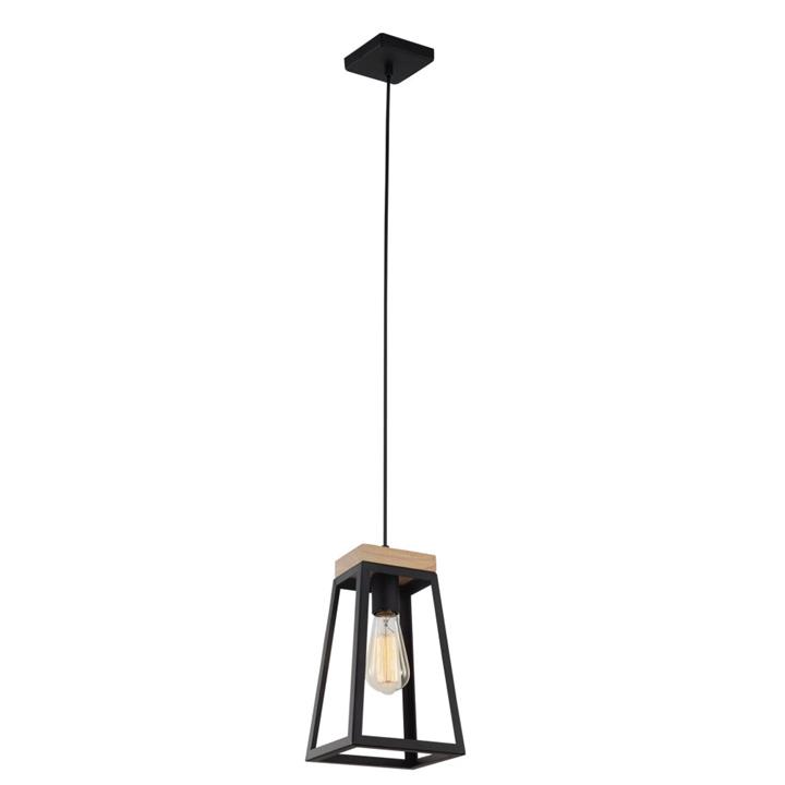 Lana Contemporary Pendant Lamp Light Interior ES Matte Black Wood Trapezium