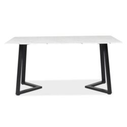 Leona Rectangular Dining Table With Marble Effect 160cm - Black Metal Frame - White Amore