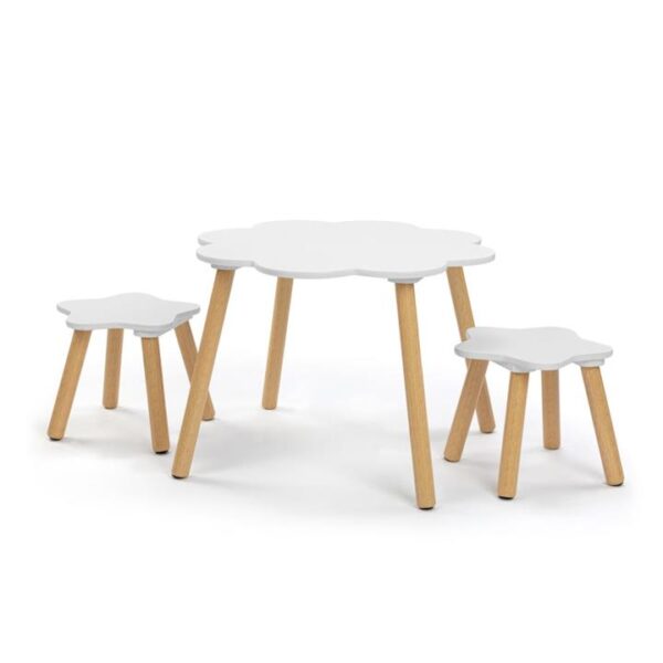 Liam Kids Furniture Cloud Table and 2x Star Stools - White/Oak