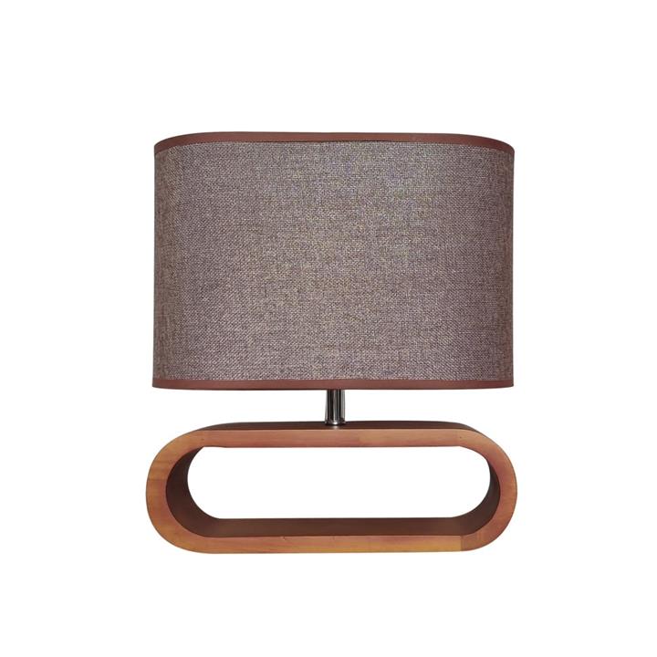 Lottie Table Lamp ES Brown Cloth Oval with Dark Wood