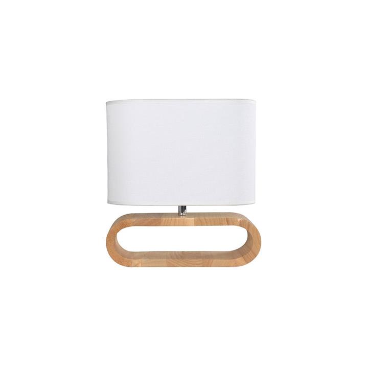 Lottie Table Lamp ES White Cloth Oval with Blonde Wood